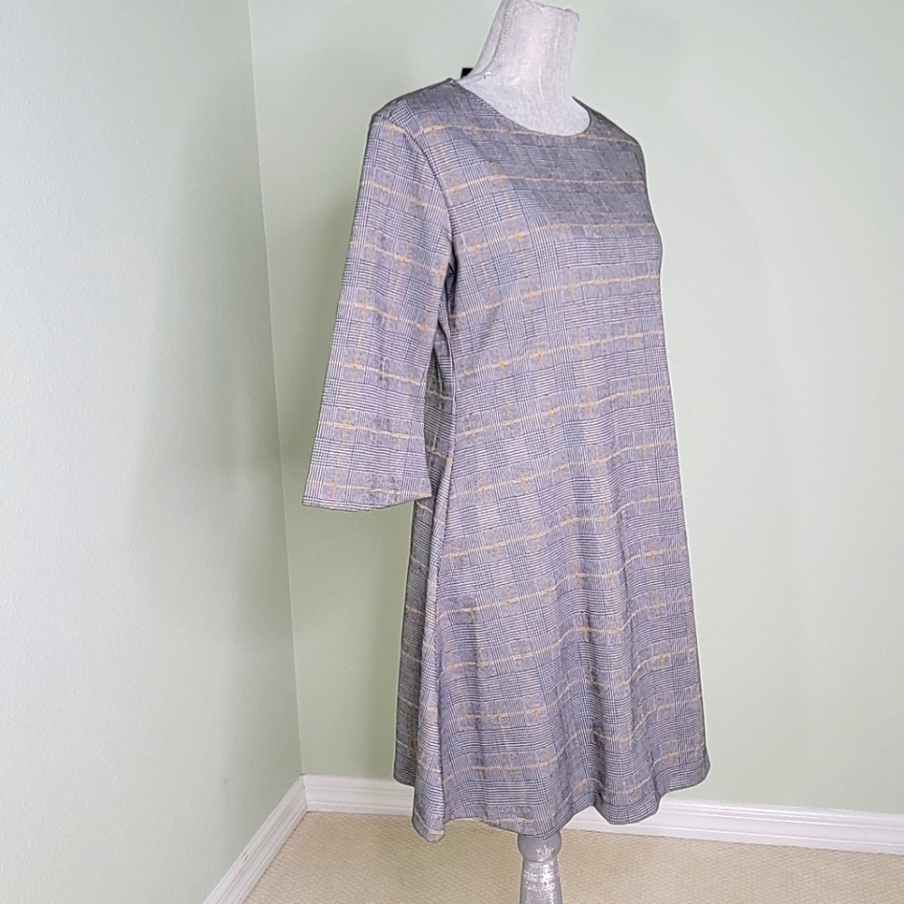 Bryn Walker Women's Irys Black/Yellow Plaid Dress 3/4 Sleeves Career New Size Sm